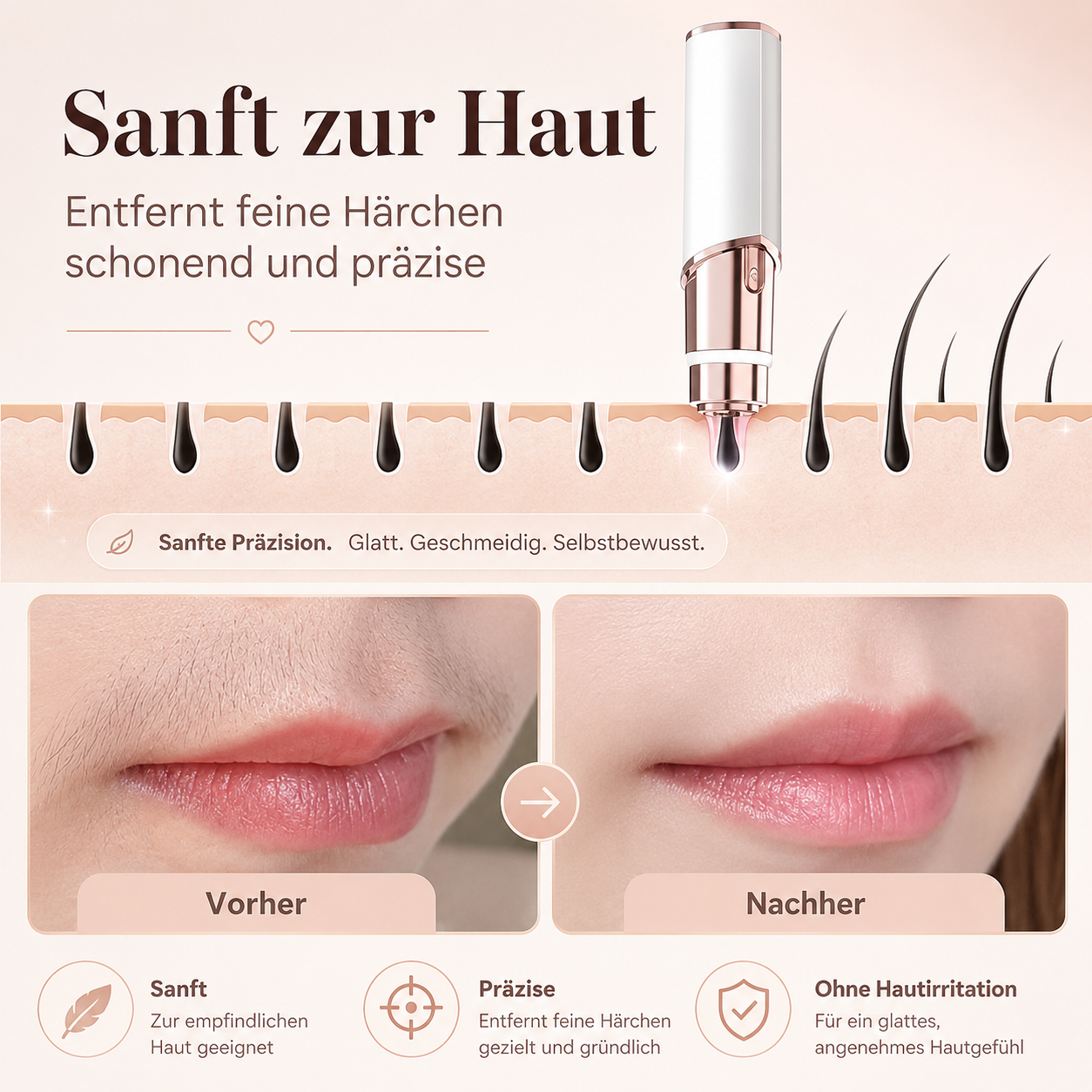 EasyTrim - Sanfte Gesichtshaarentfernung ohne Schmerzen, Rötungen oder Hautstress
